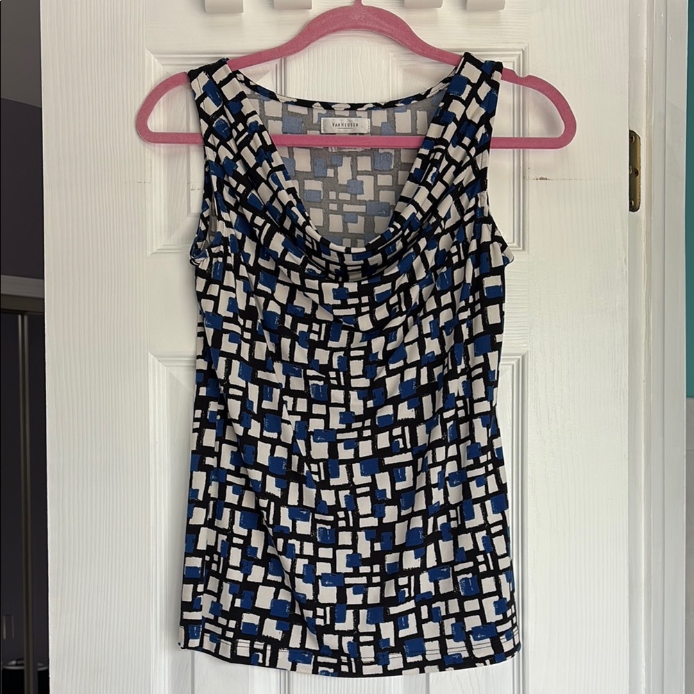 Van Heusen Black and White Ruched Sleeveless Blouse